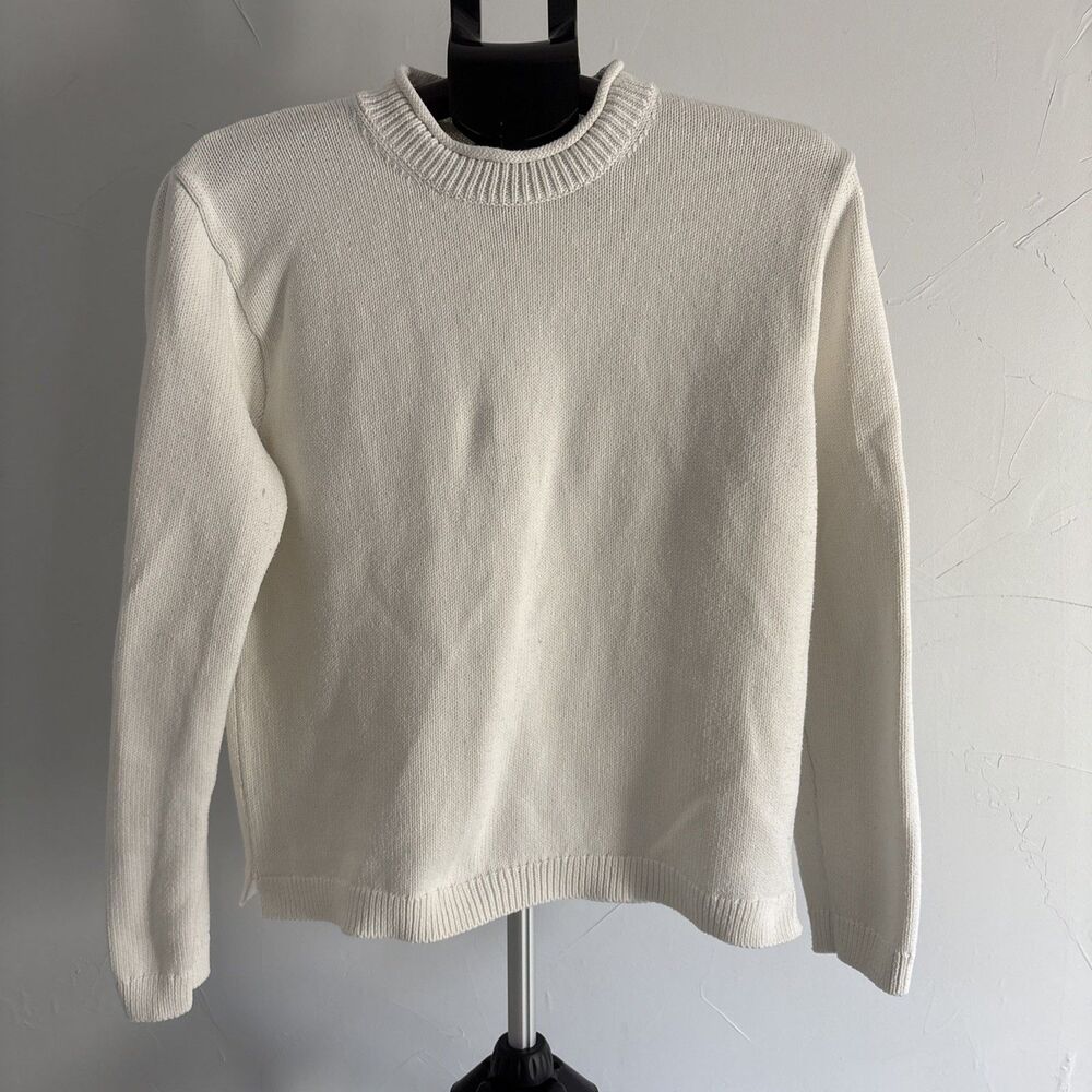 J.Crew Cream Chunky Ribbed Knit Crewneck Sweater Ivory/Off White Women Medium